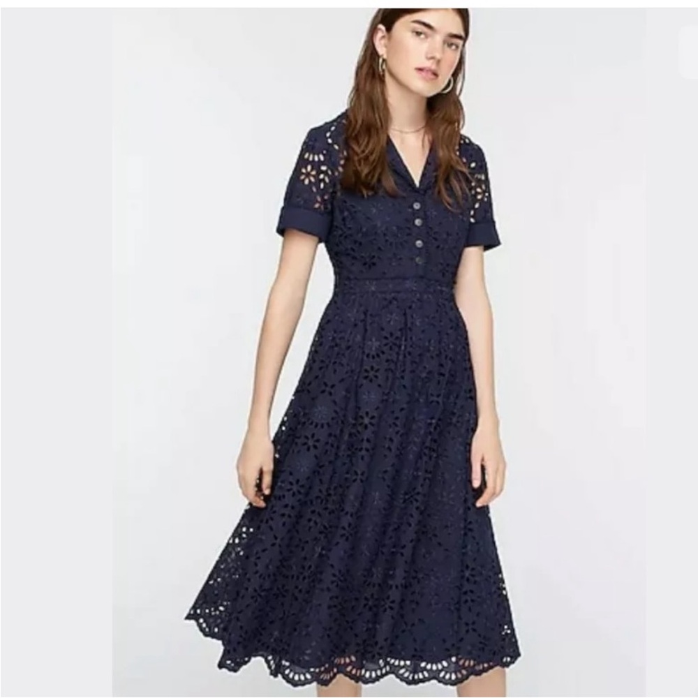J. Crew Navy Eyelet Midi Dress